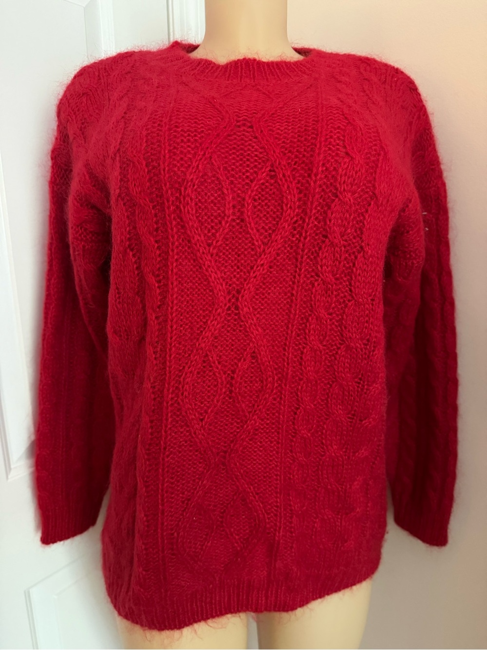 Cozy Cable-Knit Crewneck Sweater in Red